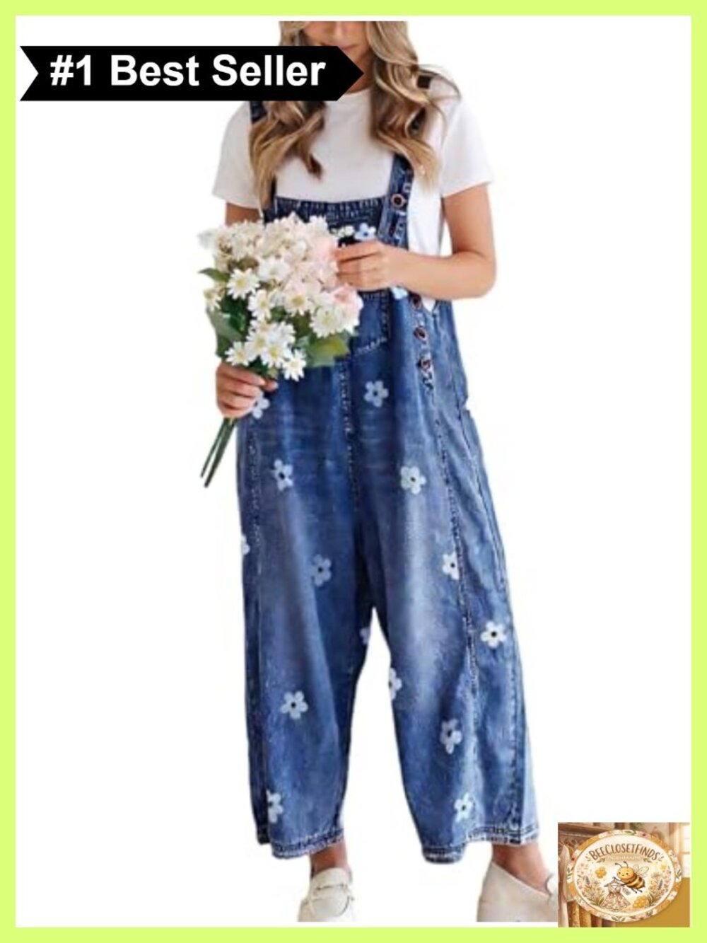 Floral Print Wide Leg Denim Bib Overalls Sleeveless Jumpsuit